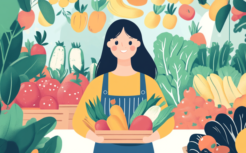 une étale de marché avec des fruits et légumes