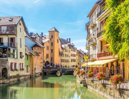 river thiou and streets in annecy france