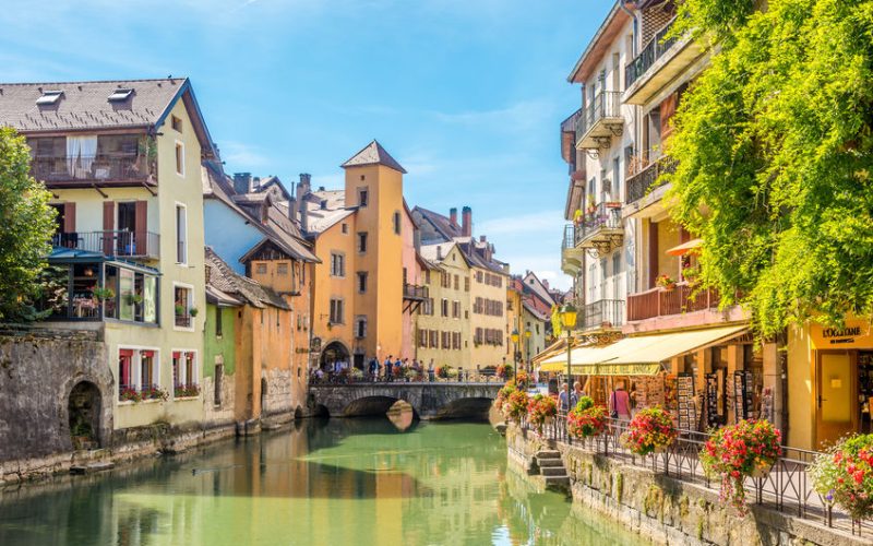 river thiou and streets in annecy france